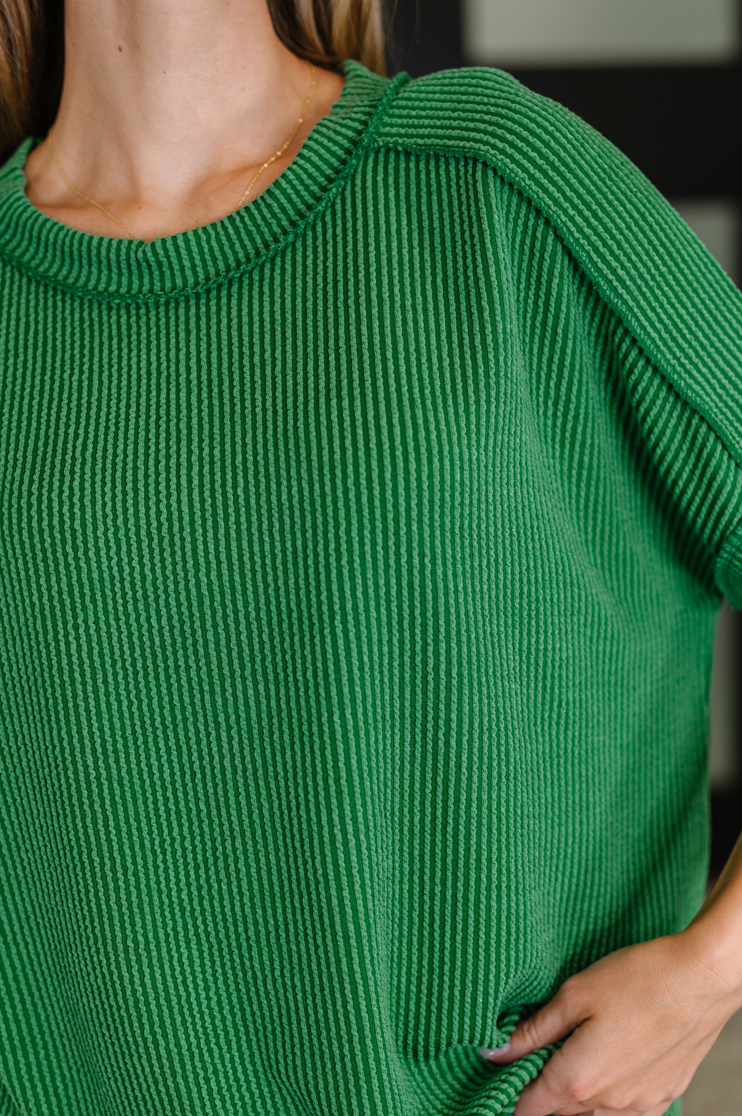 Catch Me Loungin’ Cable Ribbed Knit Top in Dark Green Womens Ave Shops- Tilden Co.