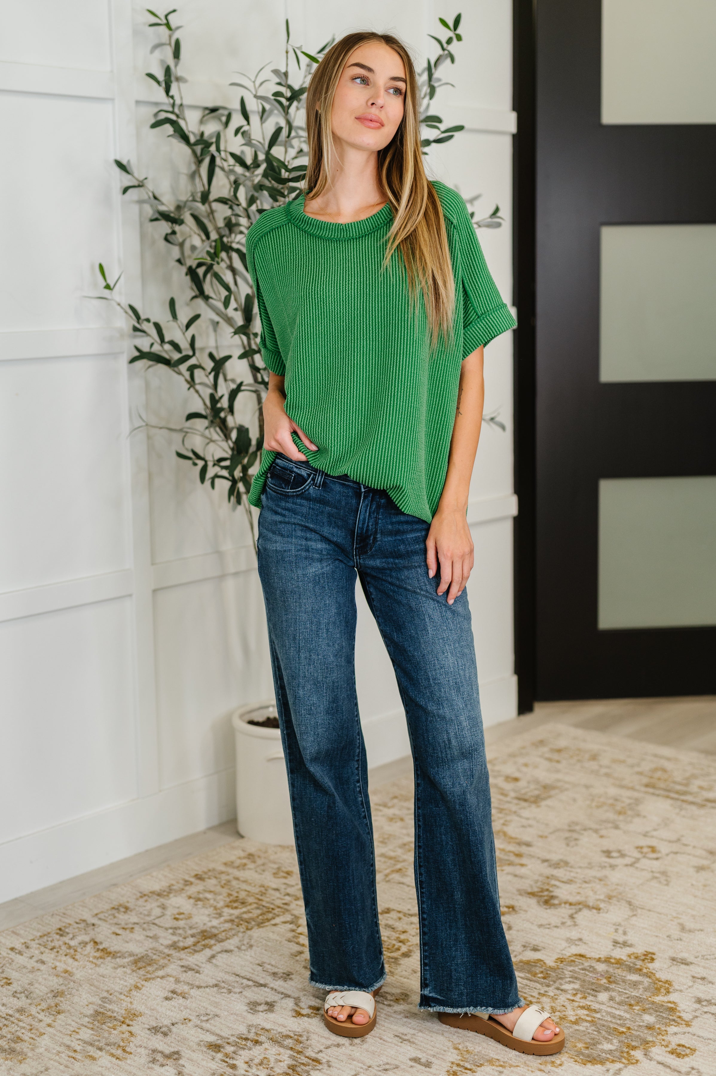 Catch Me Loungin’ Cable Ribbed Knit Top in Dark Green Womens Ave Shops- Tilden Co.