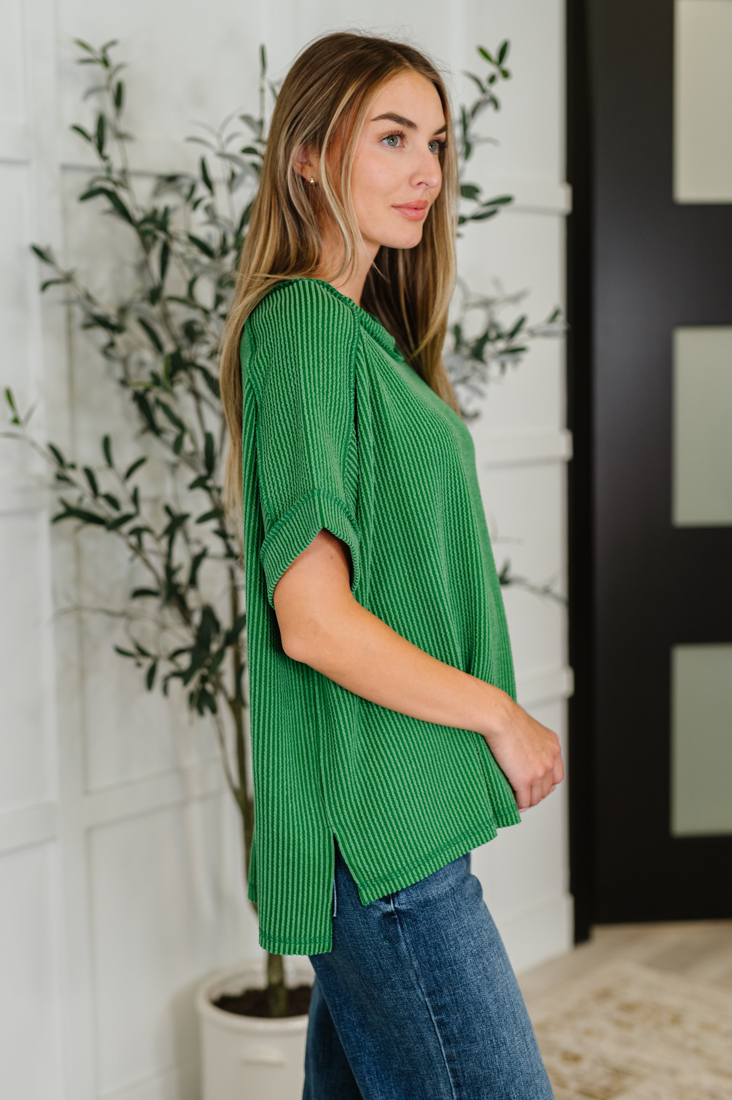 Catch Me Loungin’ Cable Ribbed Knit Top in Dark Green Womens Ave Shops- Tilden Co.