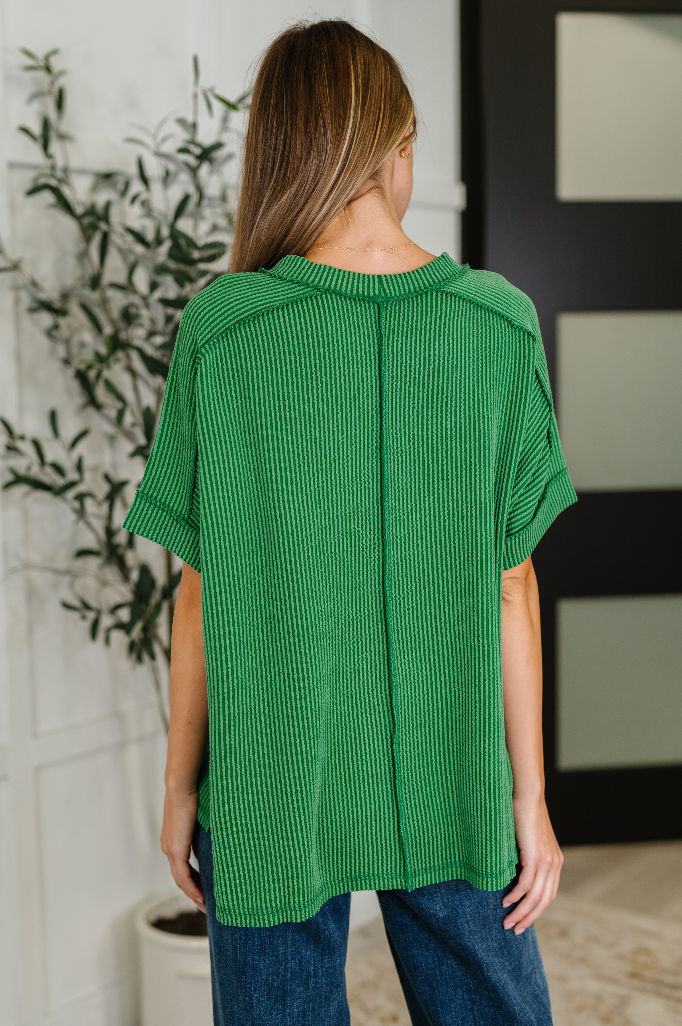 Catch Me Loungin’ Cable Ribbed Knit Top in Dark Green Womens Ave Shops- Tilden Co.