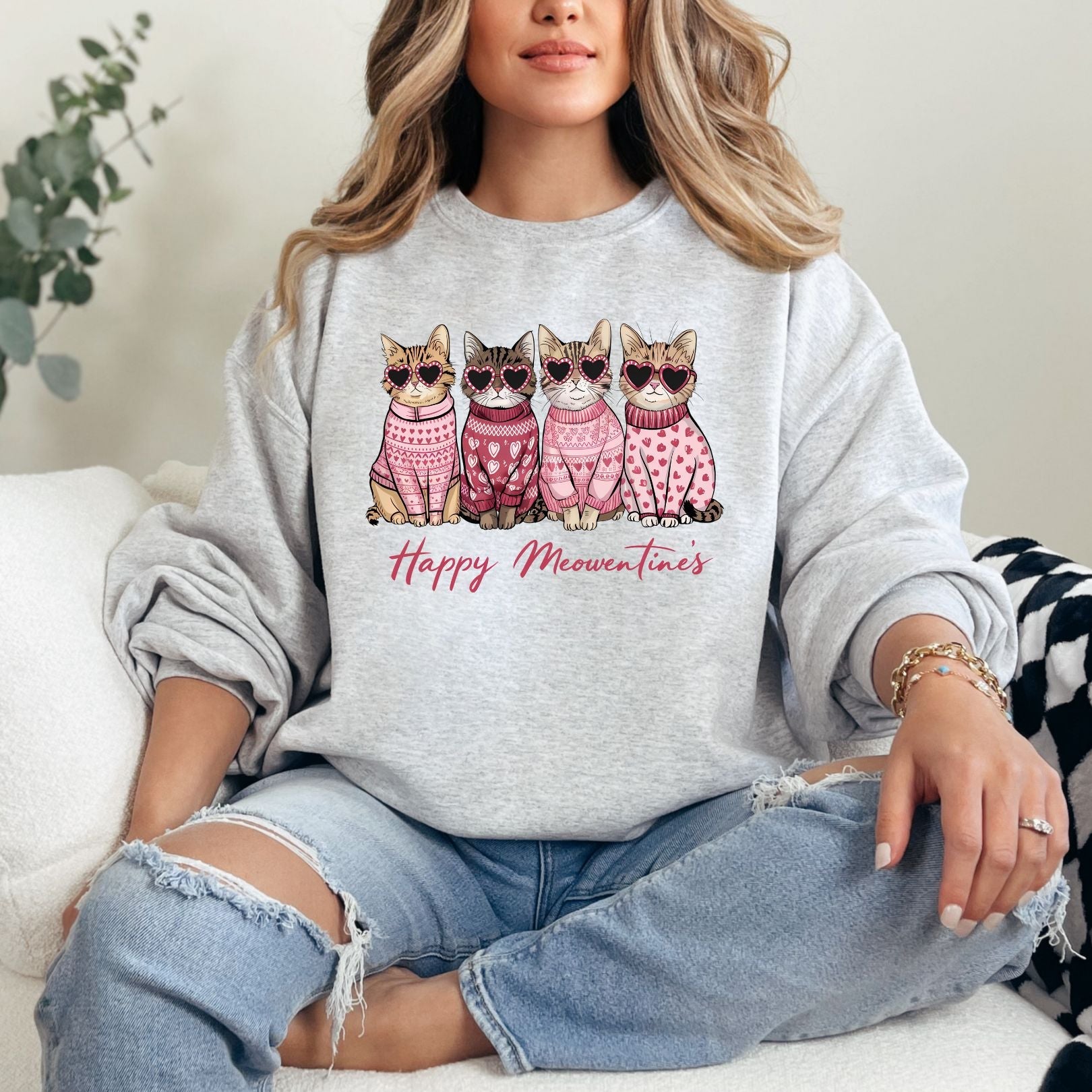 Valentine Cats Graphic Sweatshirt Womens Ave Shops- Tilden Co.