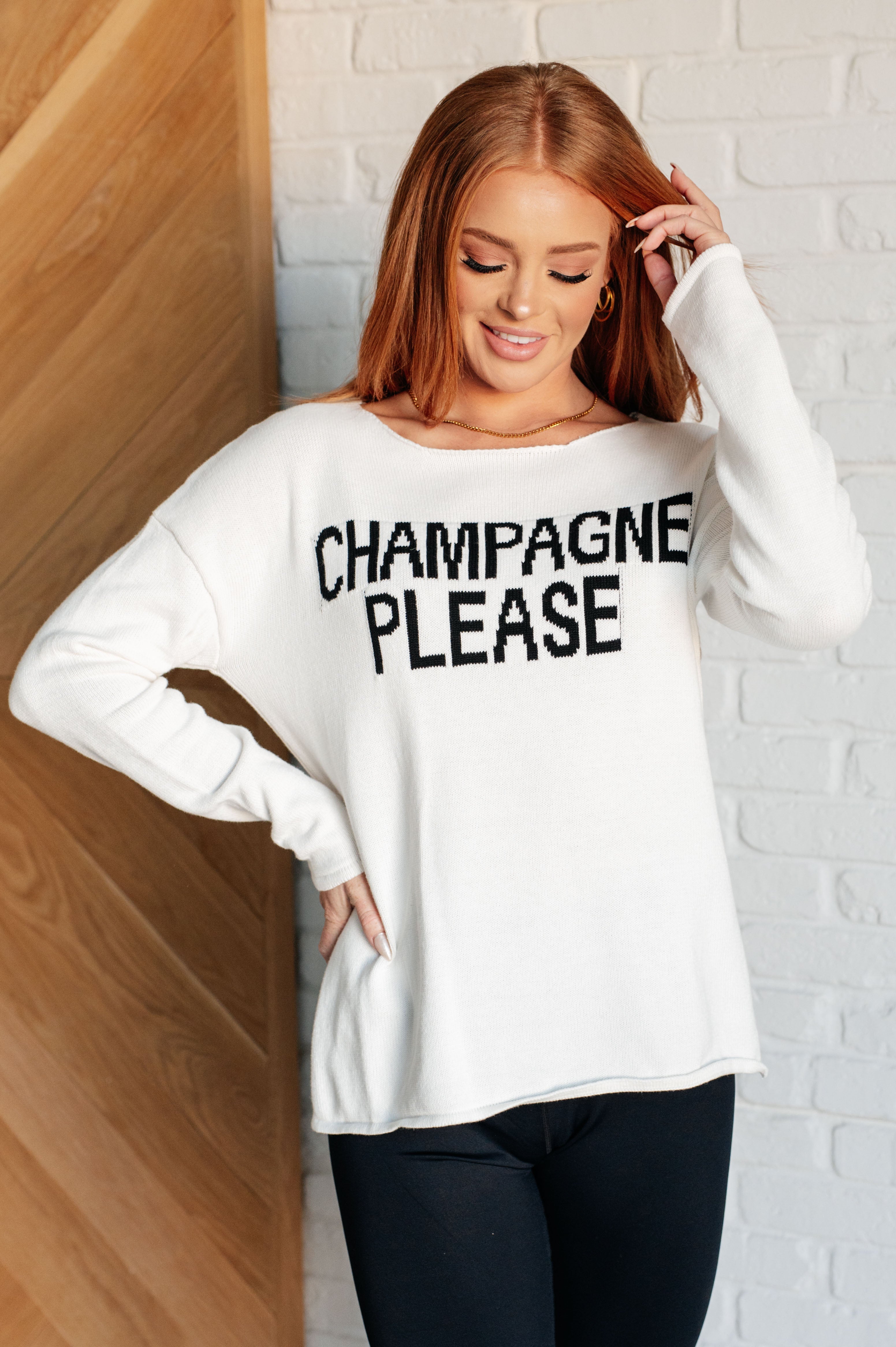 Champagne Please Lightweight Sweater Tops Ave Shops- Tilden Co.