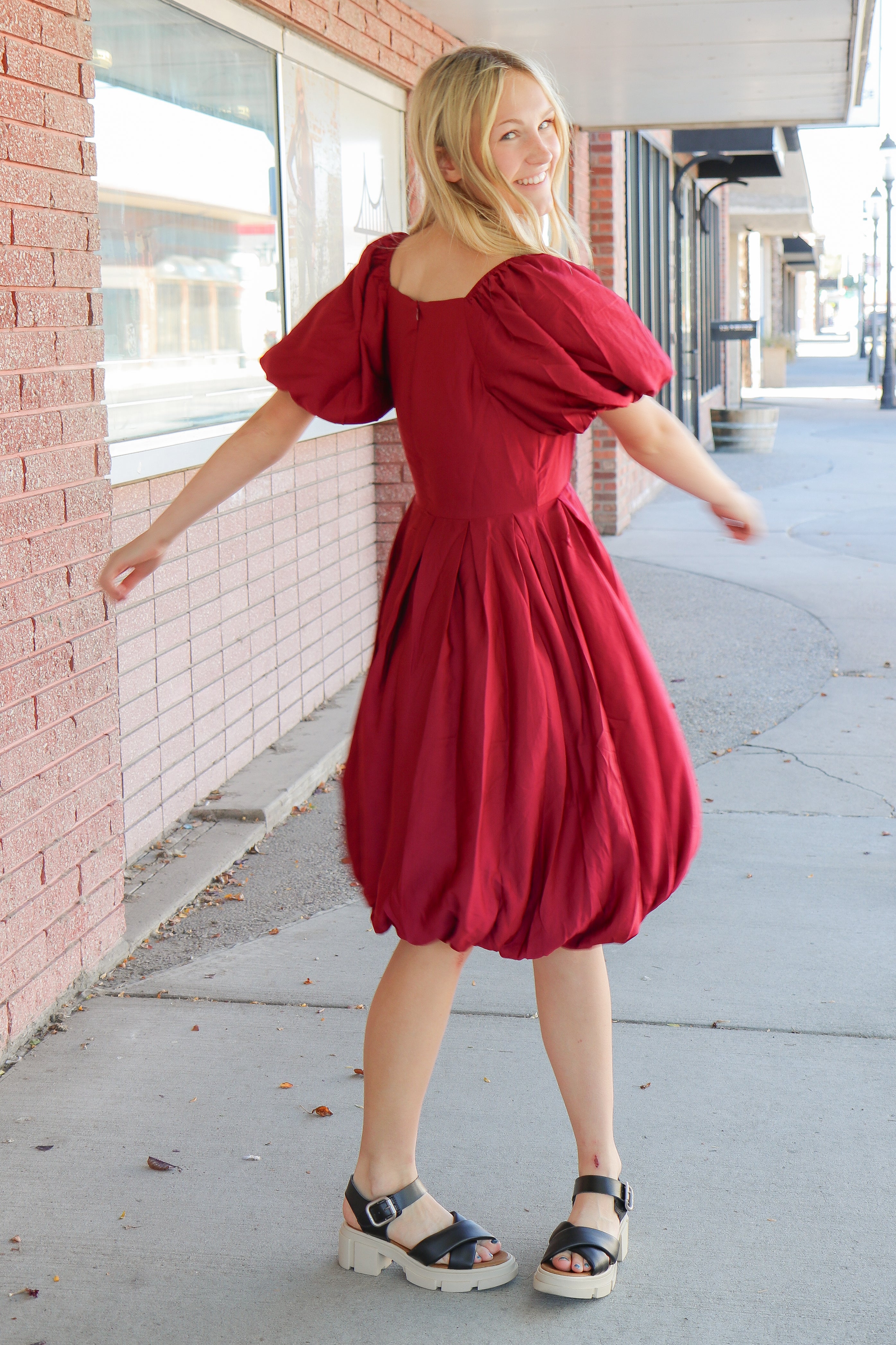 The Chanel Dress in Berry Red    Knee Length Dress Mikarose- Tilden Co.