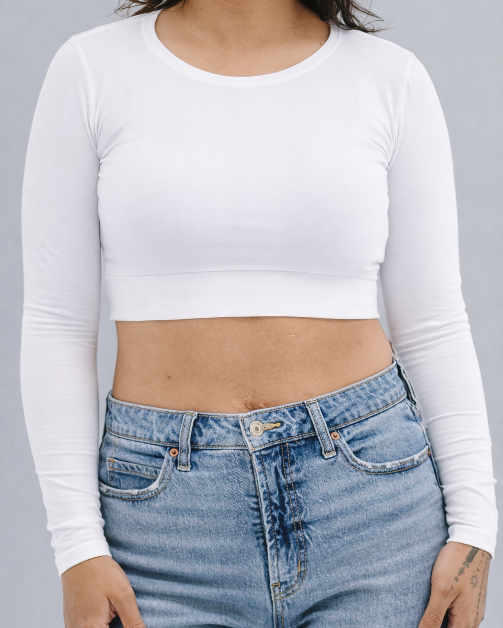 Crew Neck Long Sleeve Halftee White / XS White XS Layering Top HALFTEE Layering Fashions- Tilden Co.