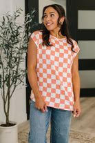 Check Hers Round Neck Top in Orange Womens Ave Shops- Tilden Co.