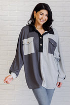 Chip Off the Old Colorblock V-Neck Henley in Grey Tops Ave Shops- Tilden Co.