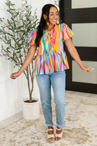 Chromatide Puff Sleeve Blouse in Mint/Orange Womens Ave Shops- Tilden Co.