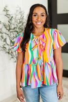 Chromatide Puff Sleeve Blouse in Mint/Orange Womens Ave Shops- Tilden Co.