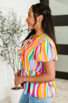 Chromatide Puff Sleeve Blouse in Mint/Orange Womens Ave Shops- Tilden Co.