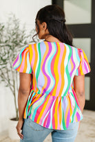 Chromatide Puff Sleeve Blouse in Mint/Orange Womens Ave Shops- Tilden Co.