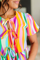 Chromatide Puff Sleeve Blouse in Mint/Orange Womens Ave Shops- Tilden Co.