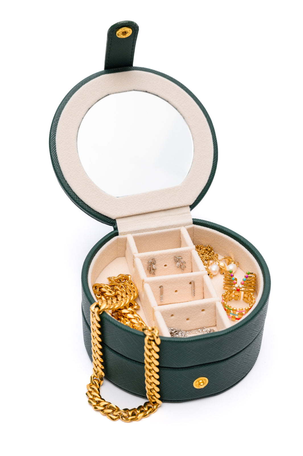 Circular Travel Jewelry Case in Green    Home & Decor Ave Shops- Tilden Co.