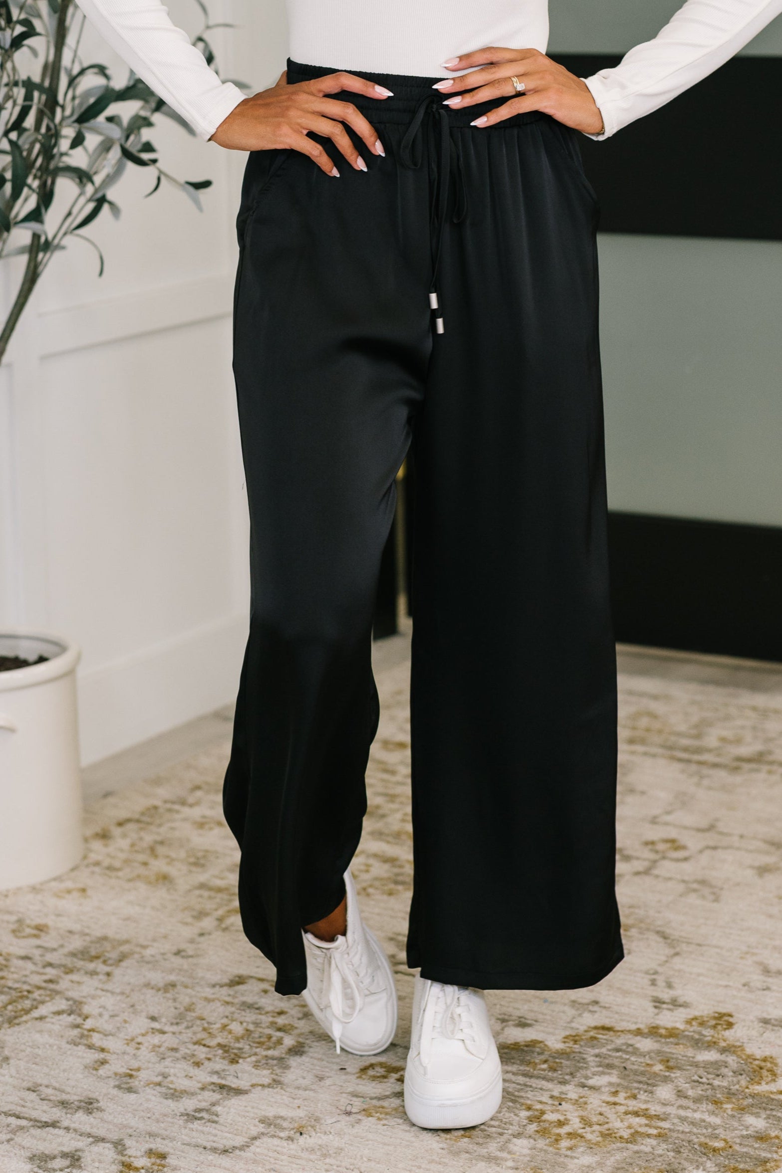City Ease Wide Leg Bottoms in Black Womens Ave Shops- Tilden Co.