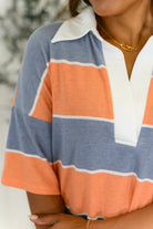 Cloudbound Collared Casual Top in Orange and Denim Womens Ave Shops- Tilden Co.
