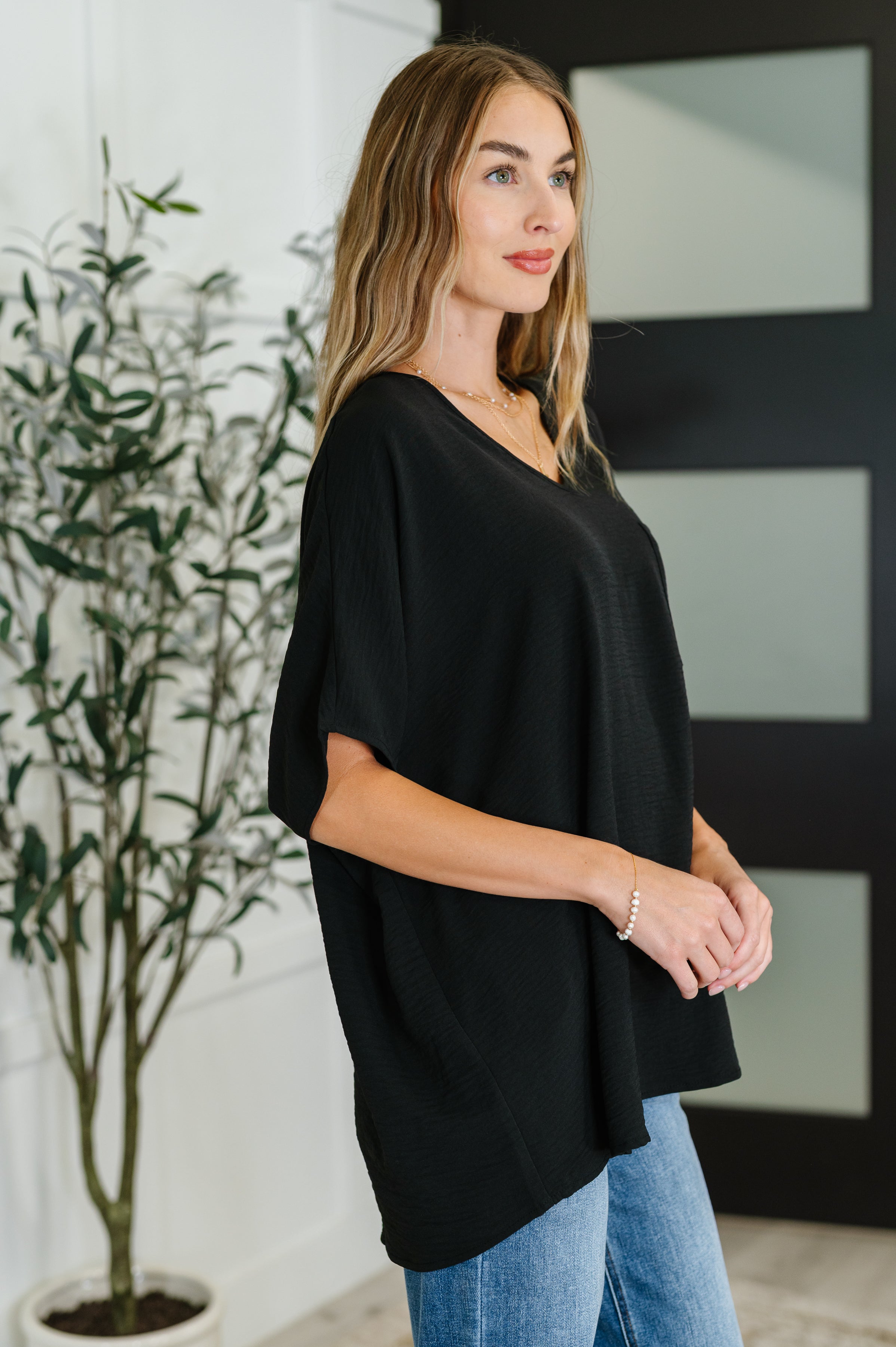 Coastal Ease V-Neck Top in Black Womens Ave Shops- Tilden Co.