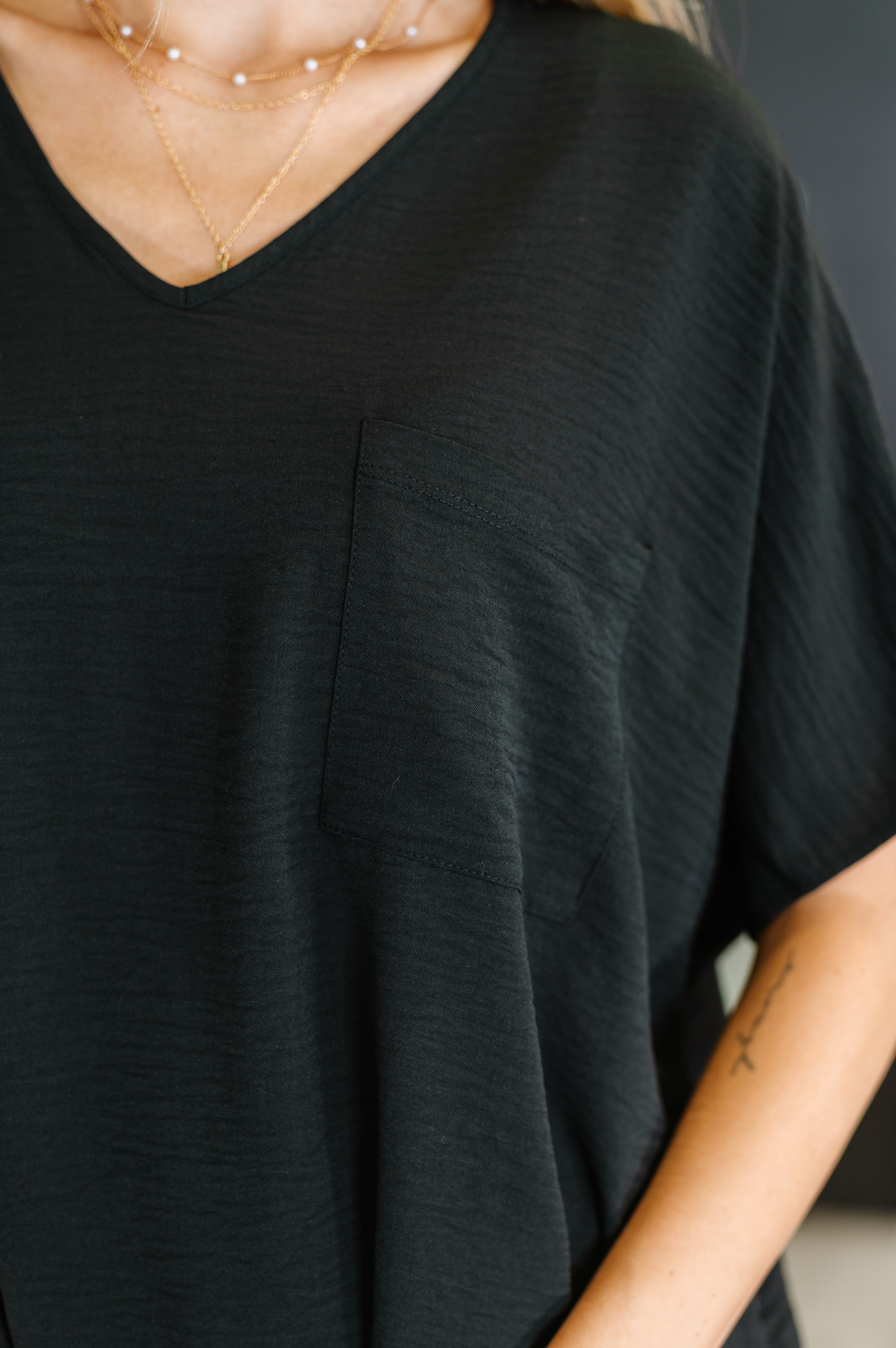 Coastal Ease V-Neck Top in Black Womens Ave Shops- Tilden Co.