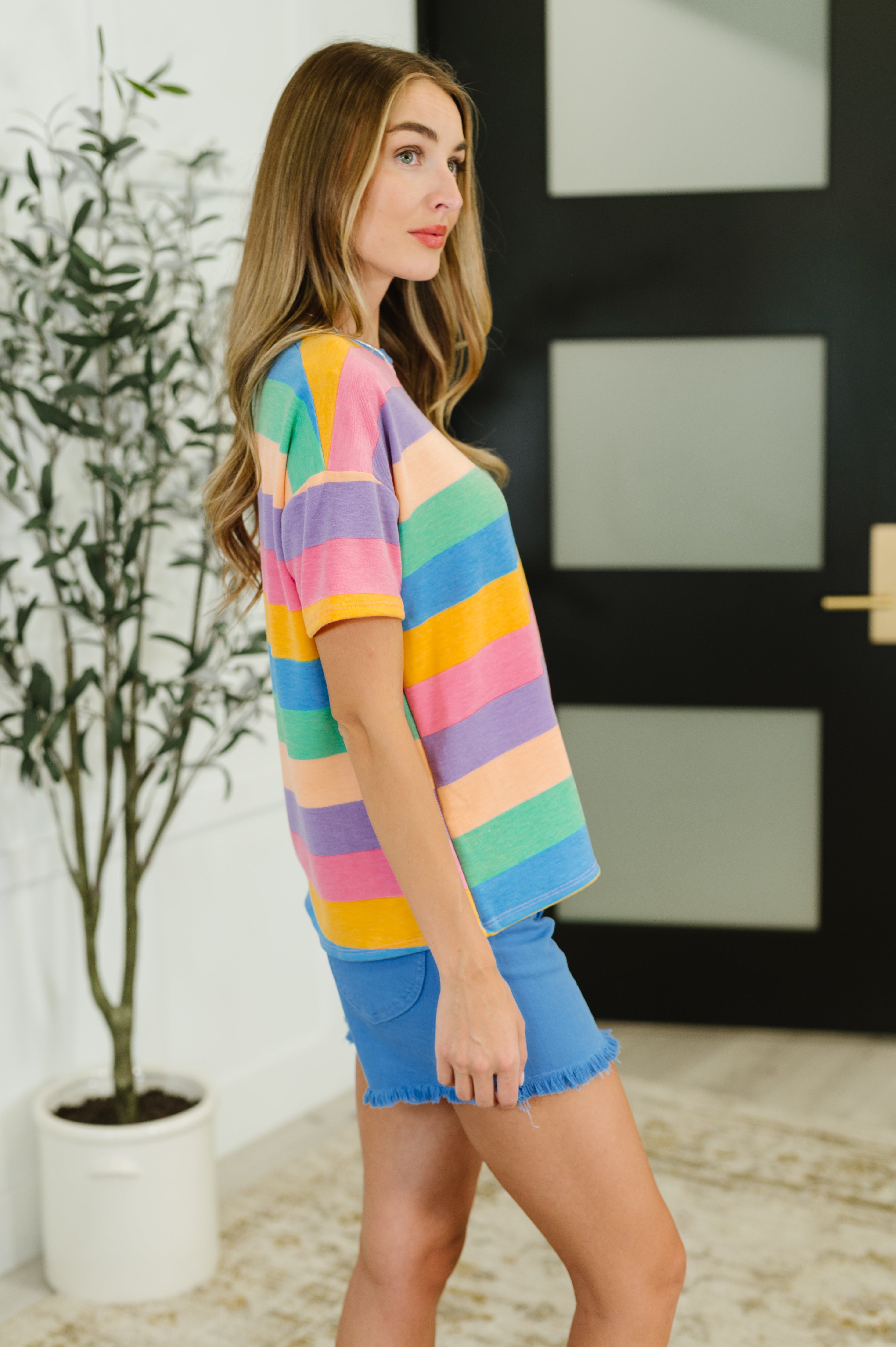 Color Theory Drop Shoulder Top in Blue, Yellow and Pink Womens Ave Shops- Tilden Co.