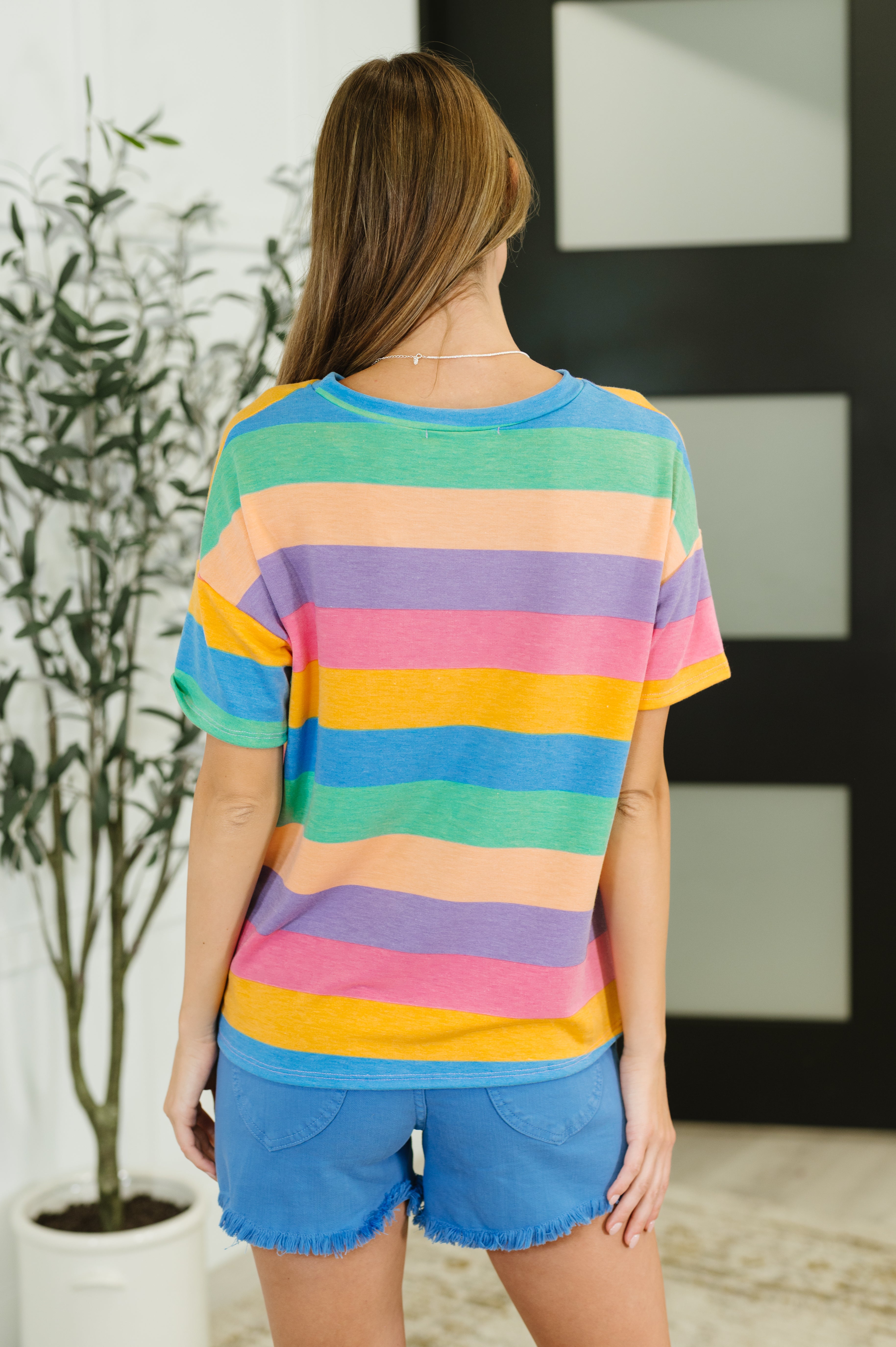 Color Theory Drop Shoulder Top in Blue, Yellow and Pink Womens Ave Shops- Tilden Co.