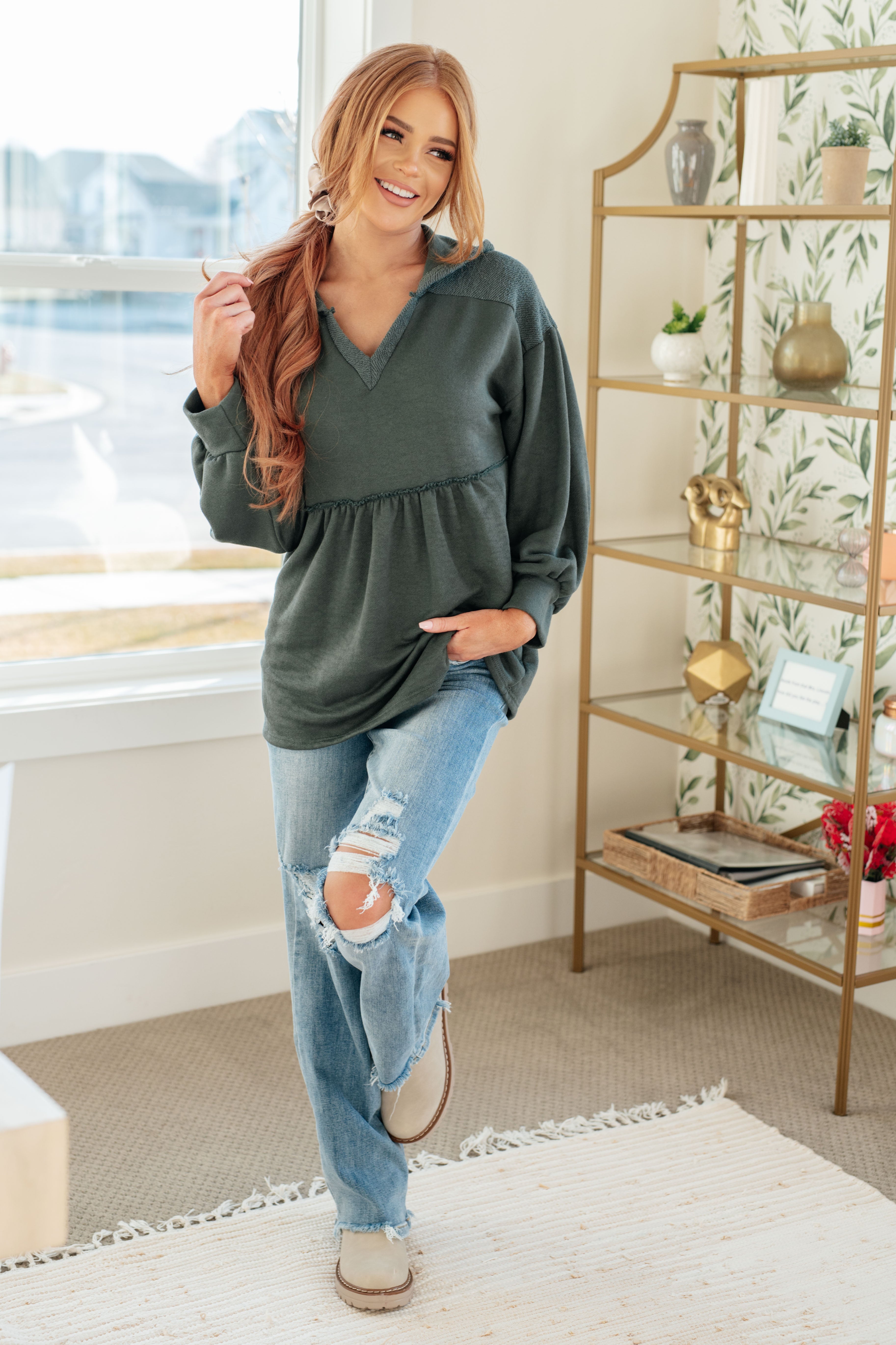 She's Not Wrong Hooded V-Neck Pullover Tops Ave Shops- Tilden Co.