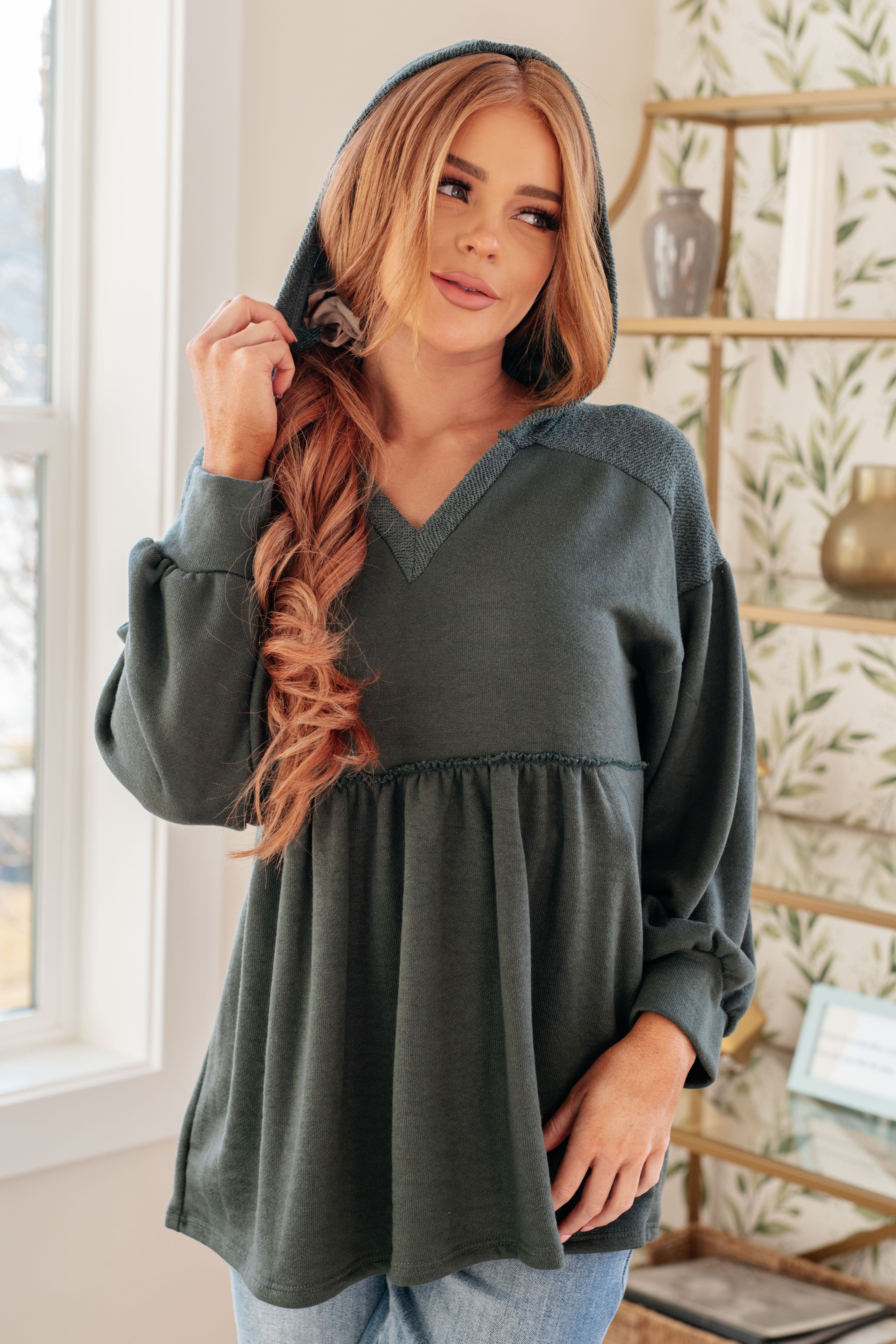 She's Not Wrong Hooded V-Neck Pullover Tops Ave Shops- Tilden Co.