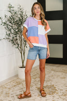 Contrast Club Color Block Top in Lilac, Orange and Denim Womens Ave Shops- Tilden Co.