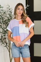 Contrast Club Color Block Top in Lilac, Orange and Denim Womens Ave Shops- Tilden Co.