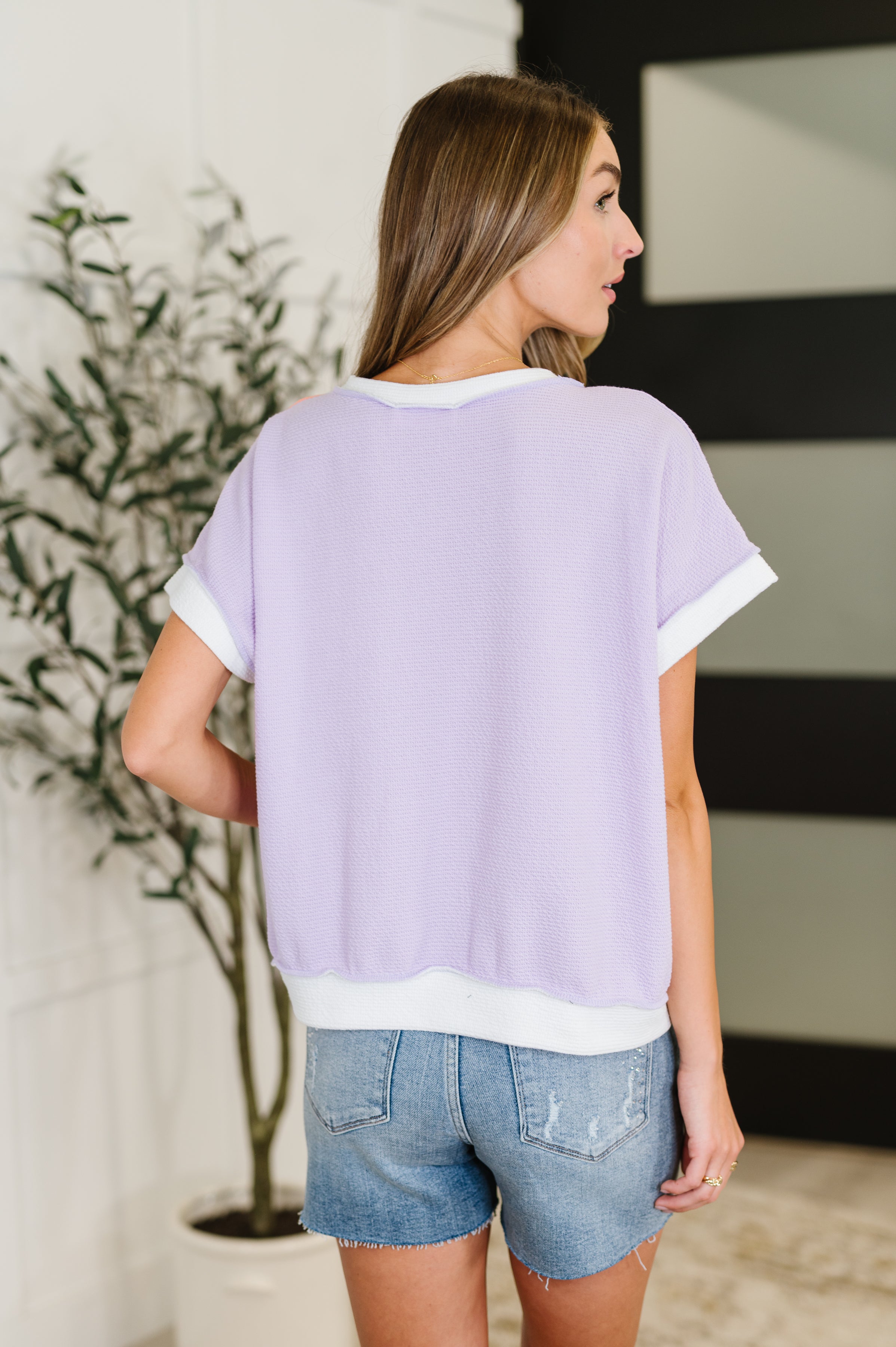 Contrast Club Color Block Top in Lilac, Orange and Denim Womens Ave Shops- Tilden Co.