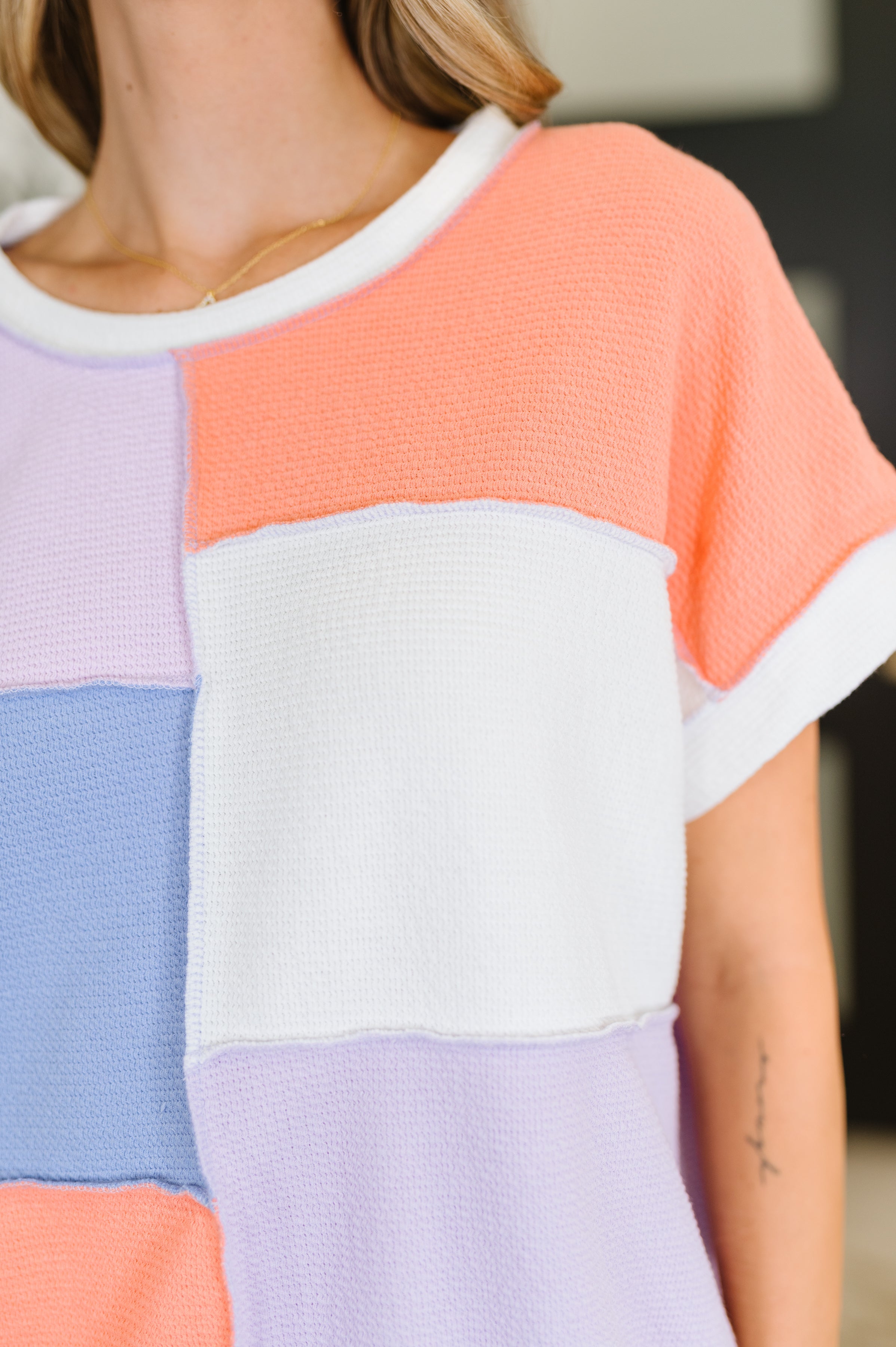 Contrast Club Color Block Top in Lilac, Orange and Denim Womens Ave Shops- Tilden Co.