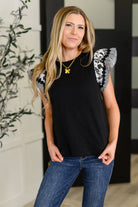Contrast Flutter Sleeve Top in Black Womens Ave Shops- Tilden Co.