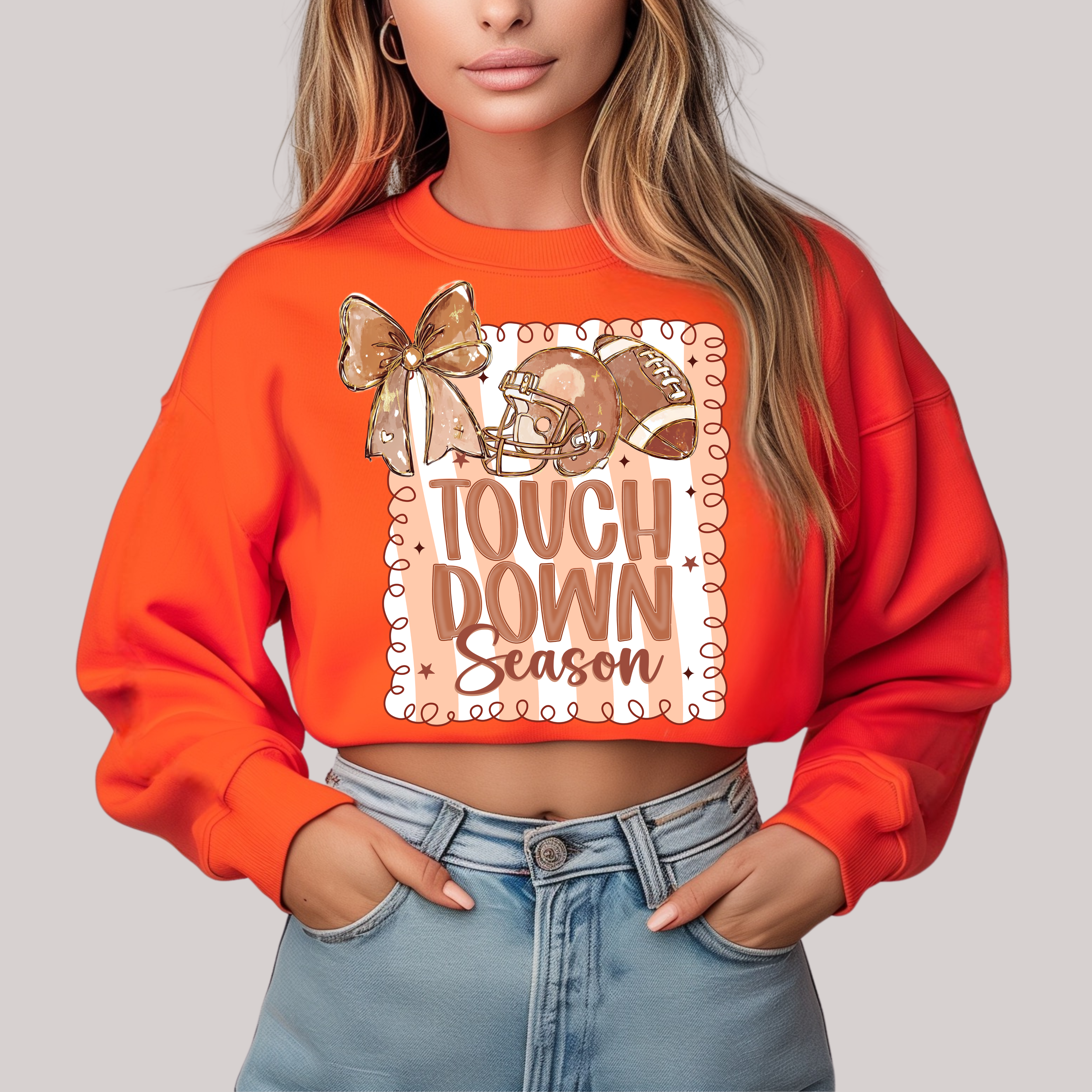 Coquette Touchdown Season in Orange Sweatshirt Sweater Ave Shops- Tilden Co.