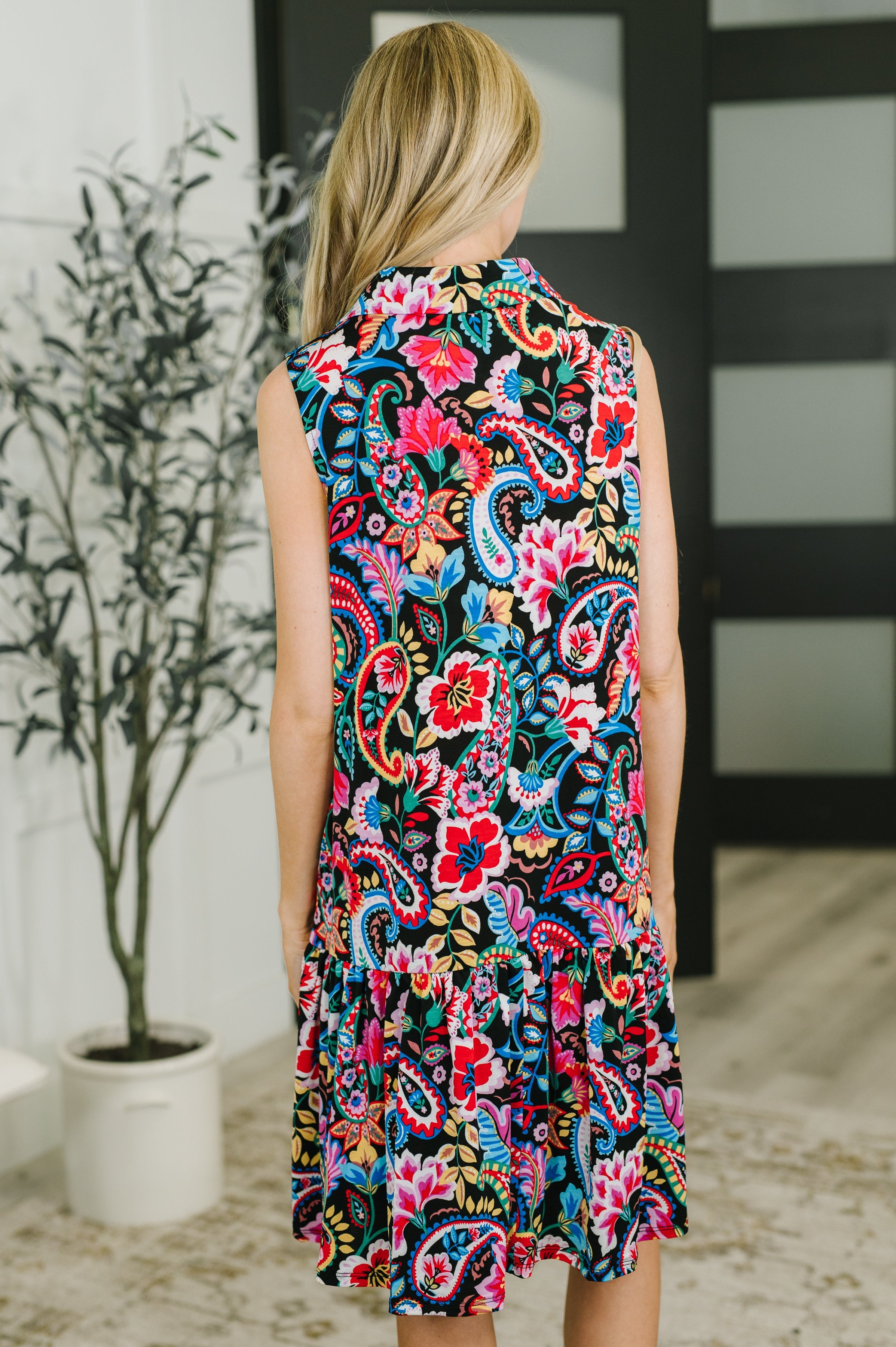 Coral Sands Collared Tank Dress in Dark Floral Paisley Knee Length Dress Ave Shops- Tilden Co.
