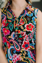 Coral Sands Collared Tank Dress in Dark Floral Paisley Knee Length Dress Ave Shops- Tilden Co.