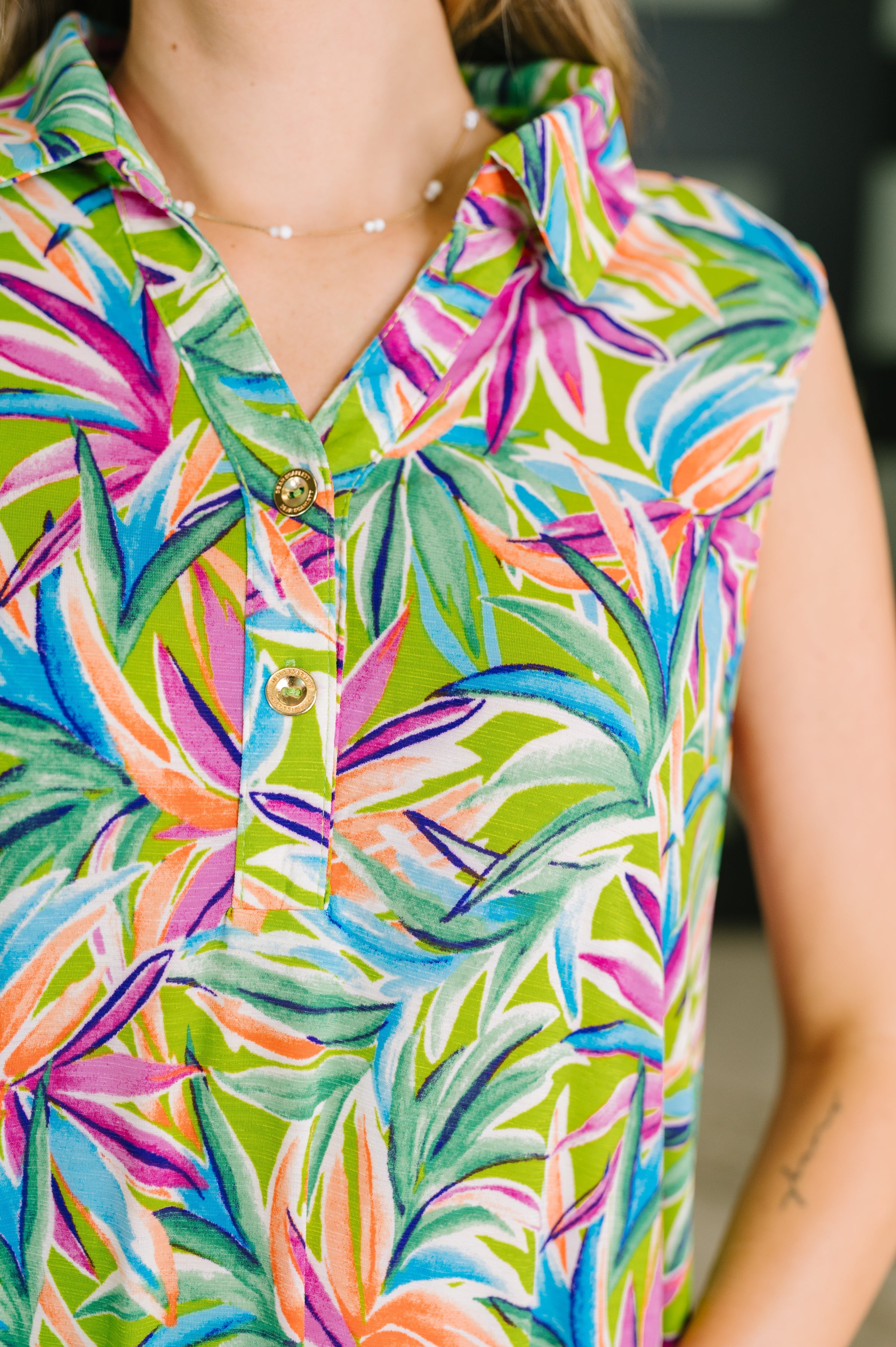 Coral Sands Collared Tank Dress in Spring Palms Knee Length Dress Ave Shops- Tilden Co.