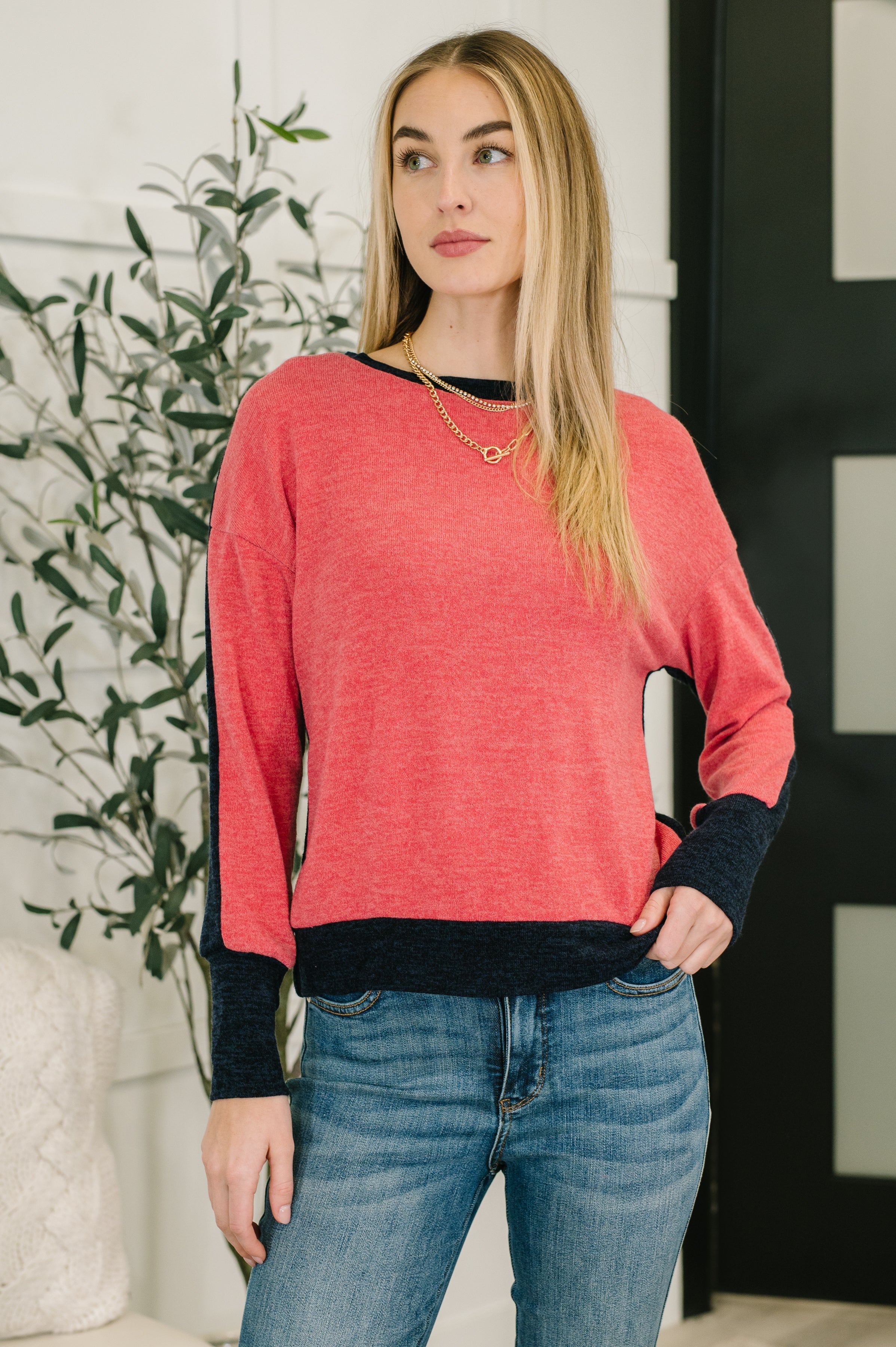 Couldn't Be Happier Color Block Long Sleeve Top Womens Ave Shops- Tilden Co.
