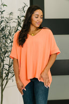 Counter Part Crinkle Woven V-Neck Top in Coral Womens Ave Shops- Tilden Co.