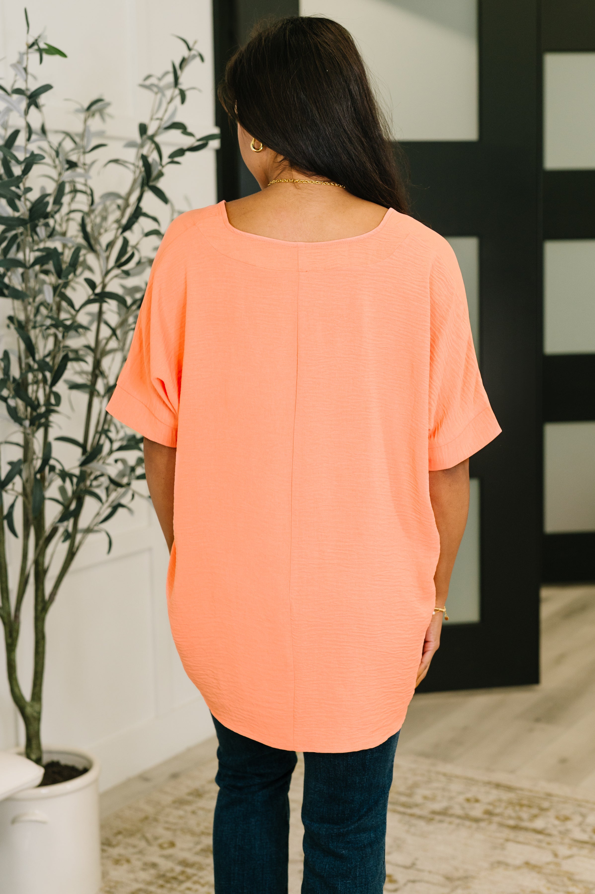 Counter Part Crinkle Woven V-Neck Top in Coral Womens Ave Shops- Tilden Co.