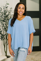 Counter Part Crinkle Woven V-Neck Top in Cornflower Blue Womens Ave Shops- Tilden Co.