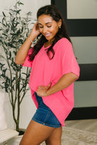 Counter Part Crinkle Woven V-Neck Top in Neon Fuchsia Womens Ave Shops- Tilden Co.