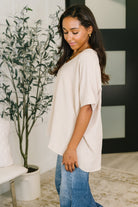 Counter Part Crinkle Woven V-Neck Top in Sand Beige Womens Ave Shops- Tilden Co.