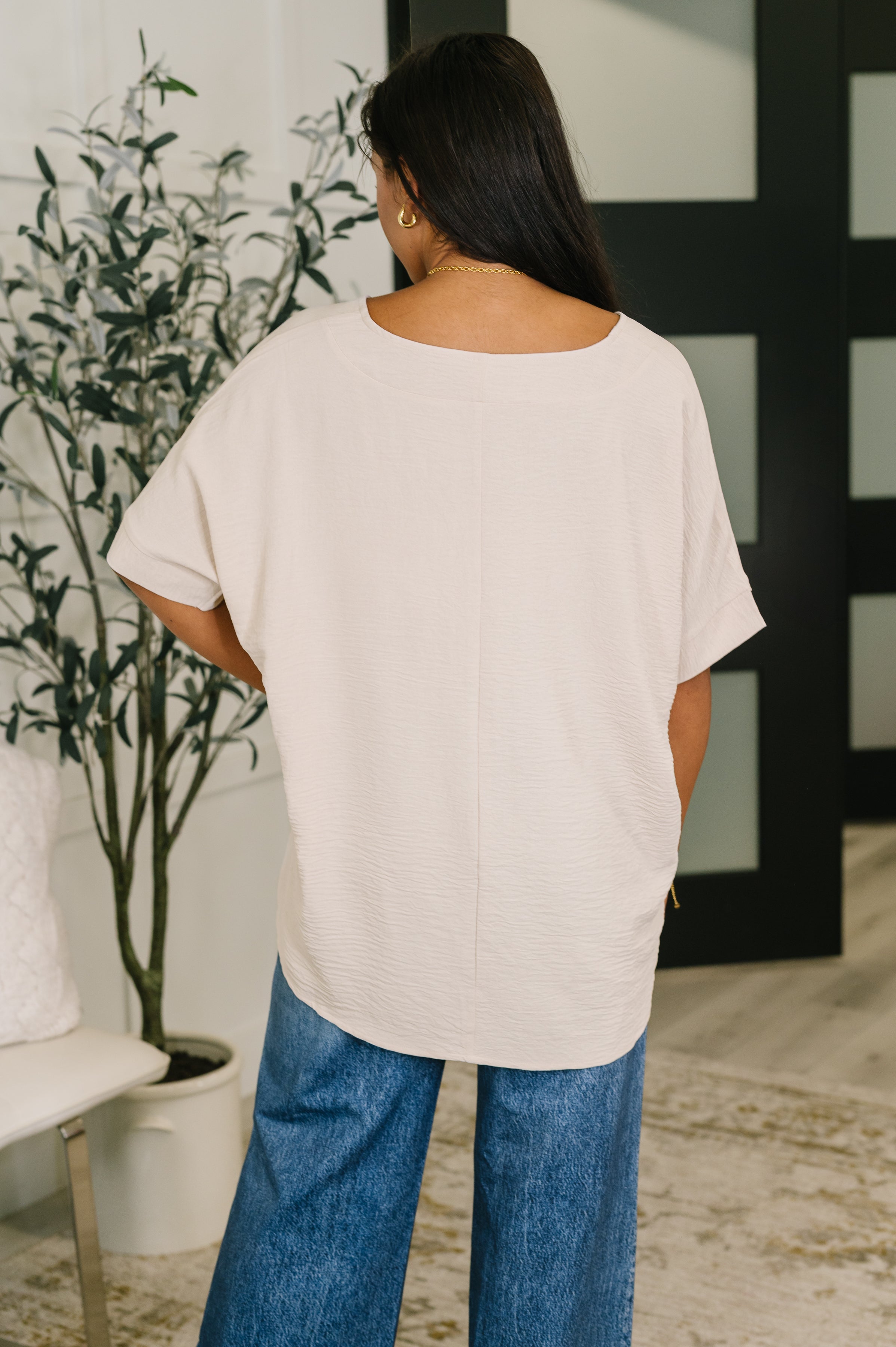 Counter Part Crinkle Woven V-Neck Top in Sand Beige Womens Ave Shops- Tilden Co.