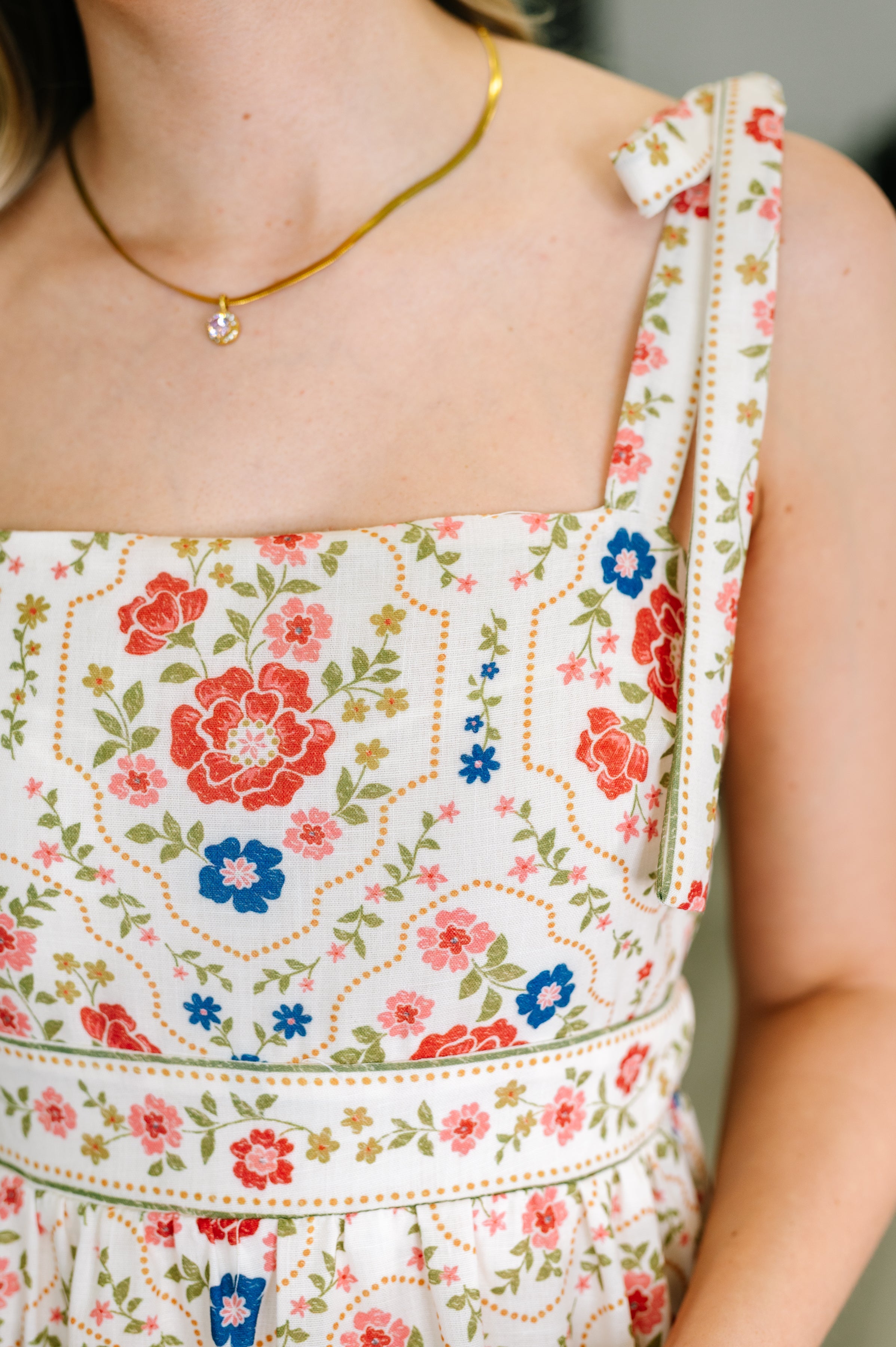 Country Crush Adjustable Strap Dress in Cream and Red Womens Ave Shops- Tilden Co.