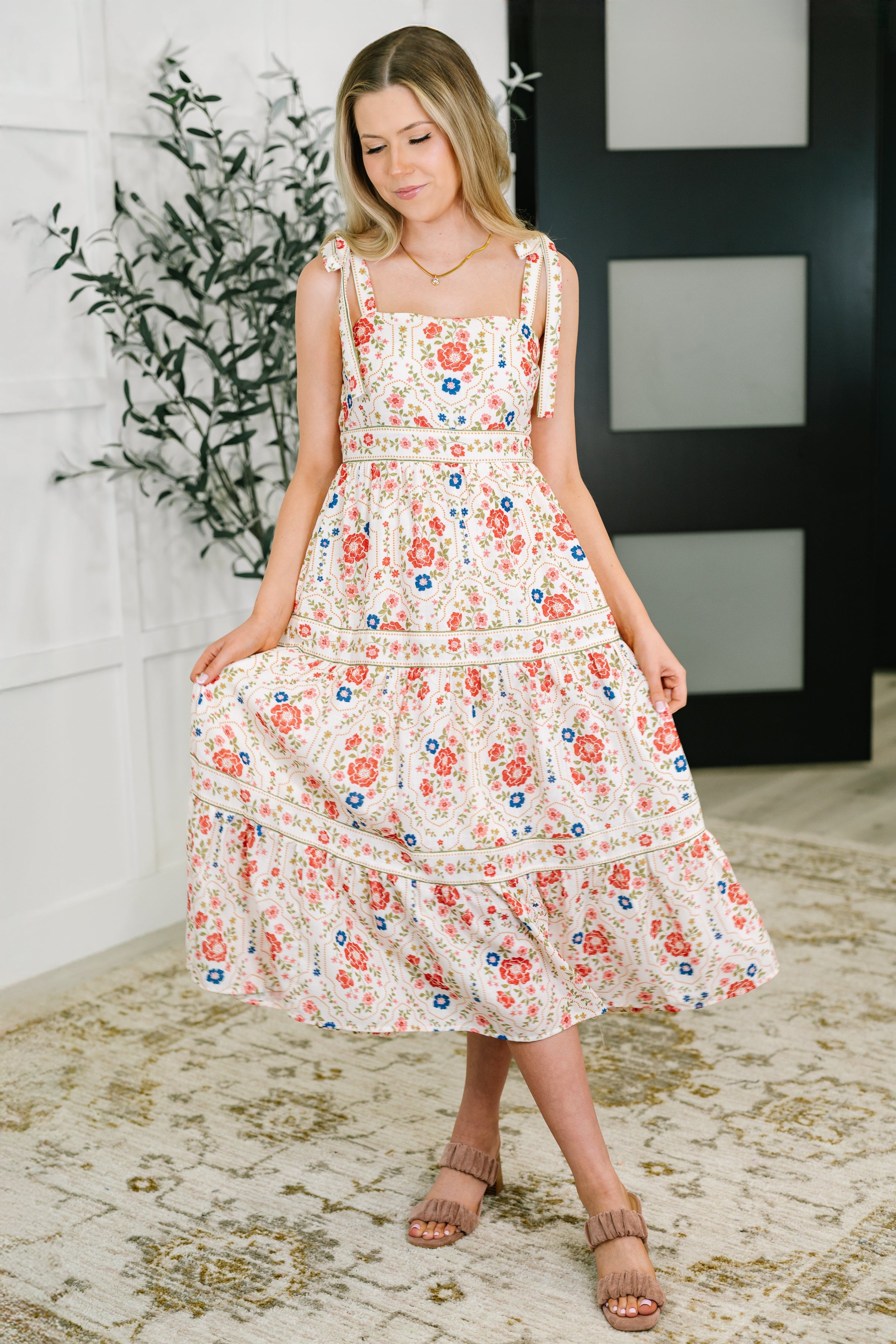 Country Crush Adjustable Strap Dress in Cream and Red Womens Ave Shops- Tilden Co.