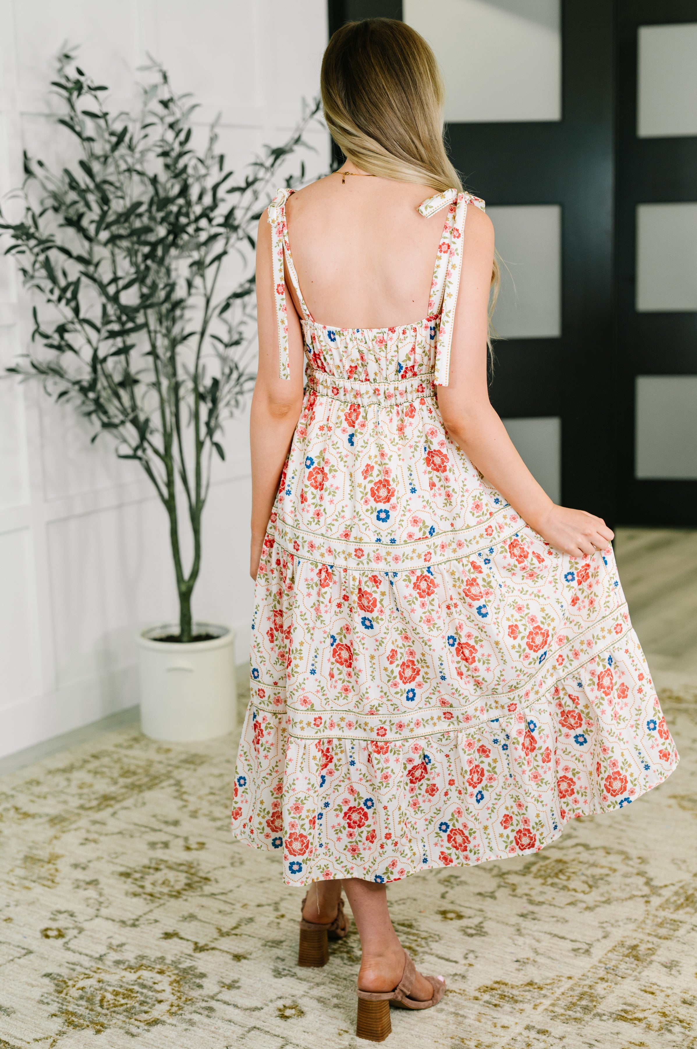 Country Crush Adjustable Strap Dress in Cream and Red Womens Ave Shops- Tilden Co.