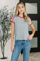 Country Stripe Casual Tee in Navy White Womens Ave Shops- Tilden Co.