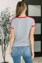 Country Stripe Casual Tee in Navy White Womens Ave Shops- Tilden Co.