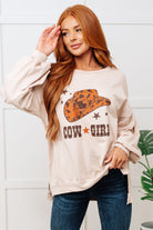 Cow Girl Graphic Pullover in Stone    Tops Ave Shops- Tilden Co.