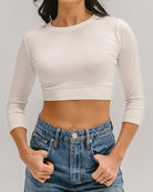 Crew Neck 3/4 Sleeve Halftee Cream / XS Cream XS 3/4 HALFTEE Layering Fashions- Tilden Co.