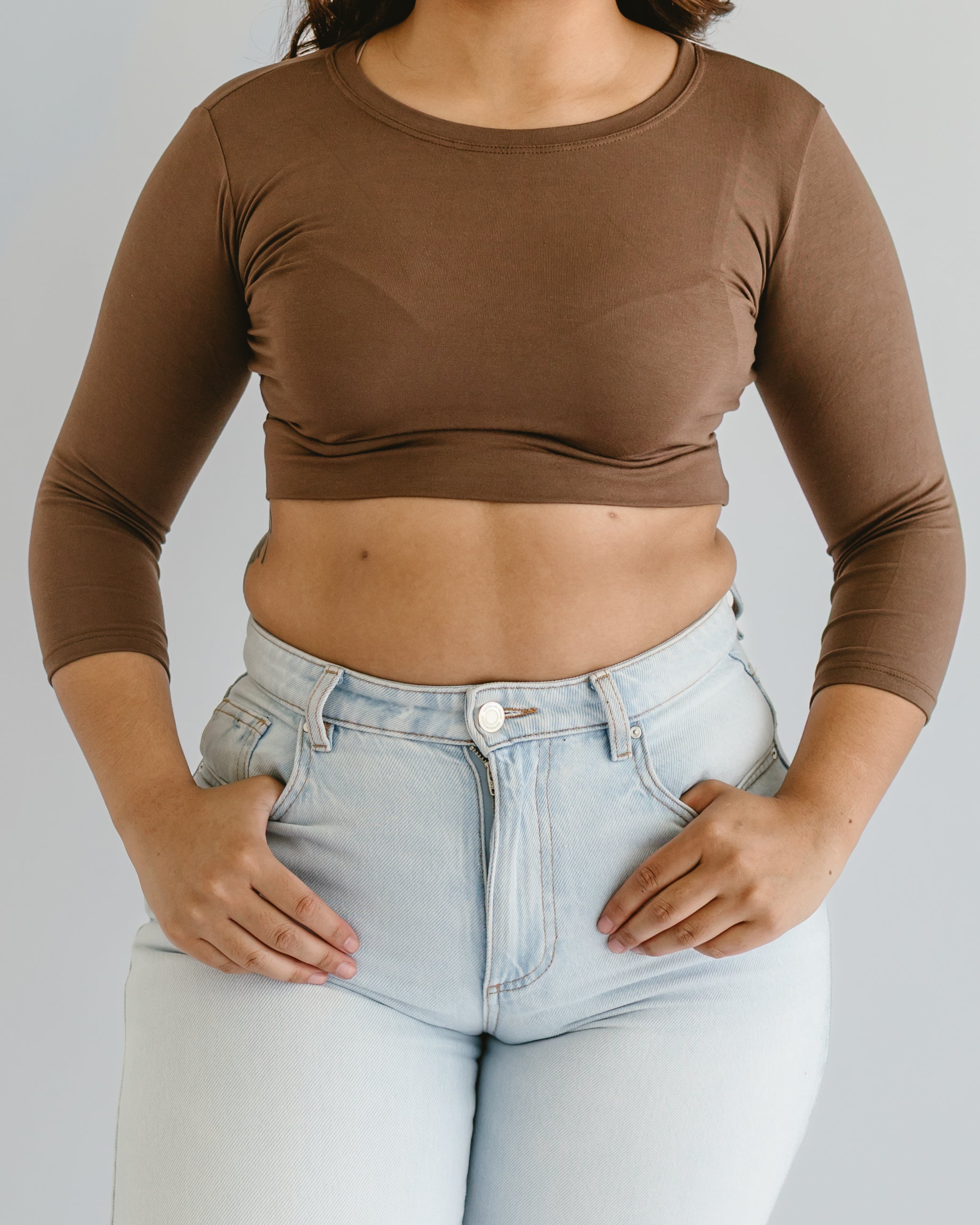 Crew Neck 3/4 Sleeve Halftee Brown / XS Brown XS 3/4 HALFTEE Layering Fashions- Tilden Co.