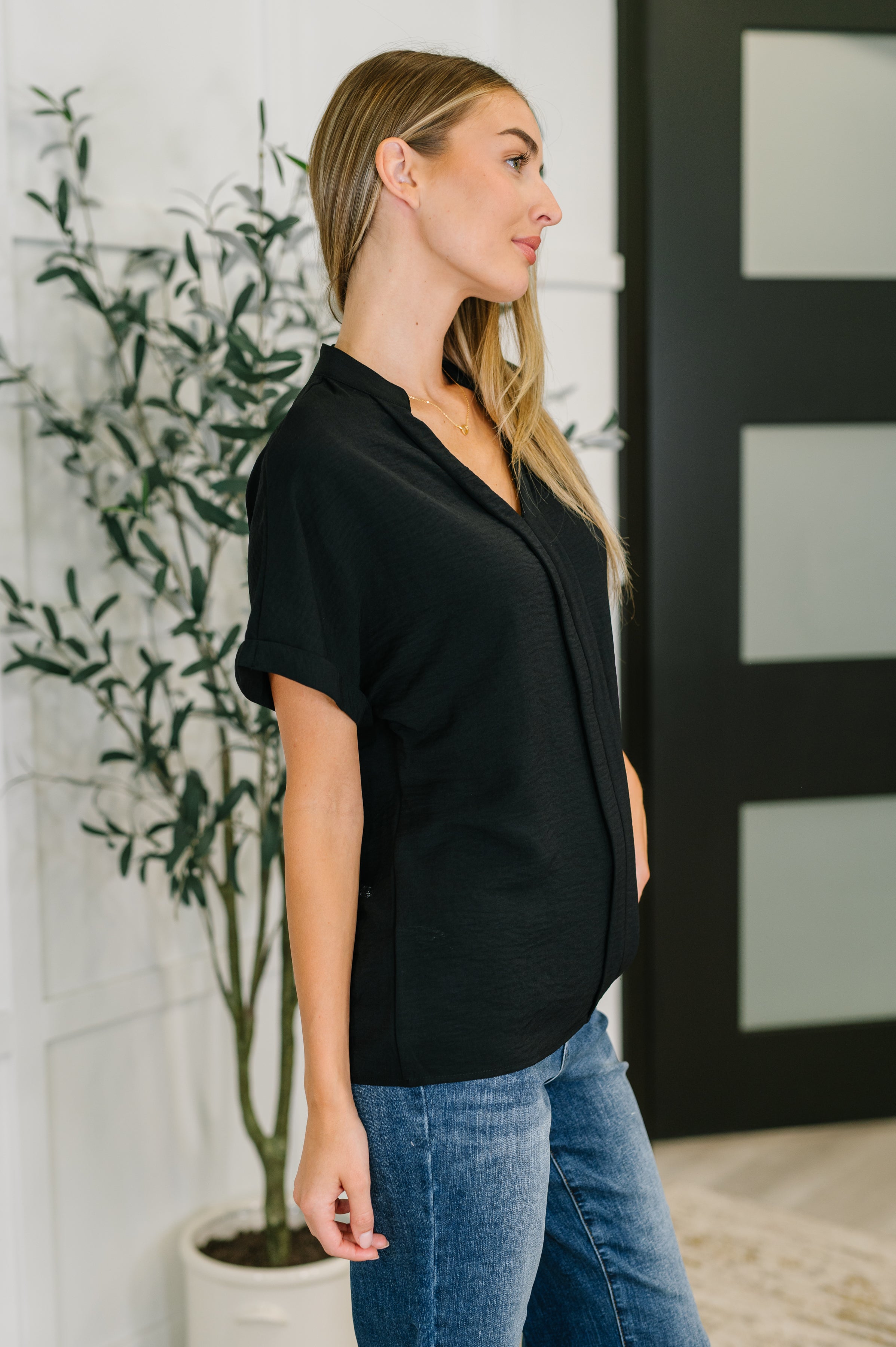 PREORDER: Crinkle Wove V-Neck Blouse in Four Colors Womens Ave Shops- Tilden Co.