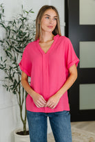 PREORDER: Crinkle Wove V-Neck Blouse in Four Colors Womens Ave Shops- Tilden Co.